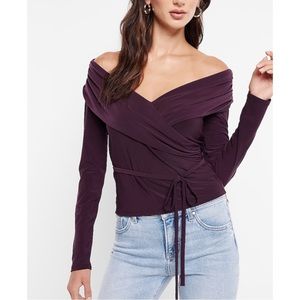 EXPRESS Off The Shoulder Long Sleeve Wrap Top